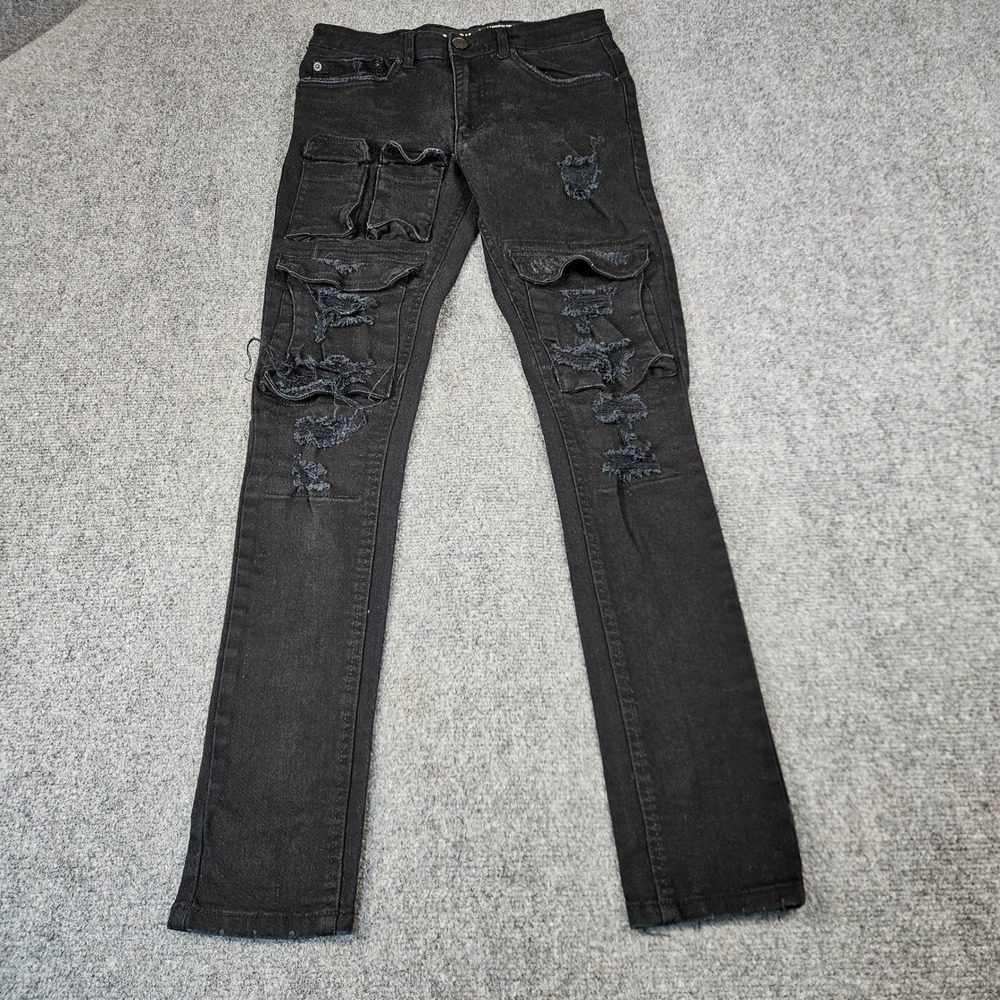Spark Studio Collection Mens Distressed Slim Fit‎ Stretch Jeans Black 30x32 K288